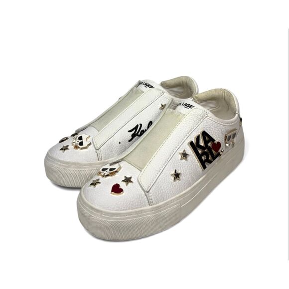 Karl Lagerfeld CAITIE White Leather Slip On Sneakers Charms Platform Women 6.5 - Picture 3 of 9